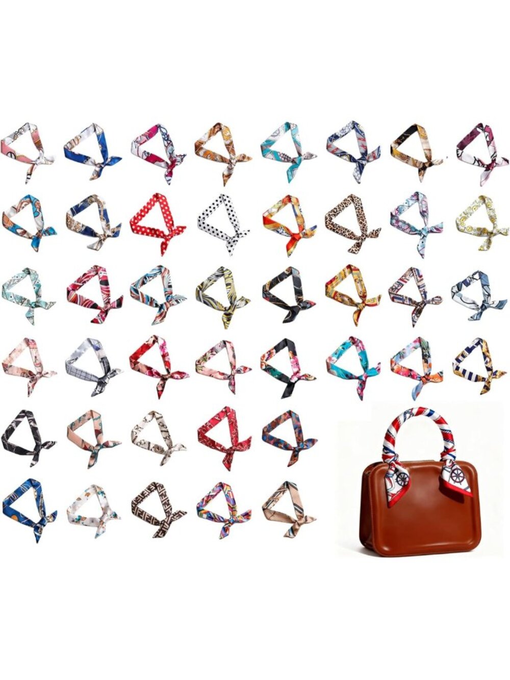 42 Pcs Handbag Scarf Set for Women - Satin Ribbon Purse Accessories & Decor